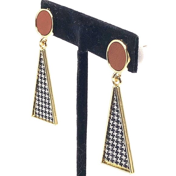 NWT Retro 70s Style Houndstooth Geometric Drop Earrings - Picture 5 of 9